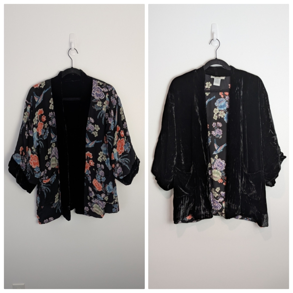Johnny Was Reversible Velvet Silk Floral Cardigan Size S Boho Witchy